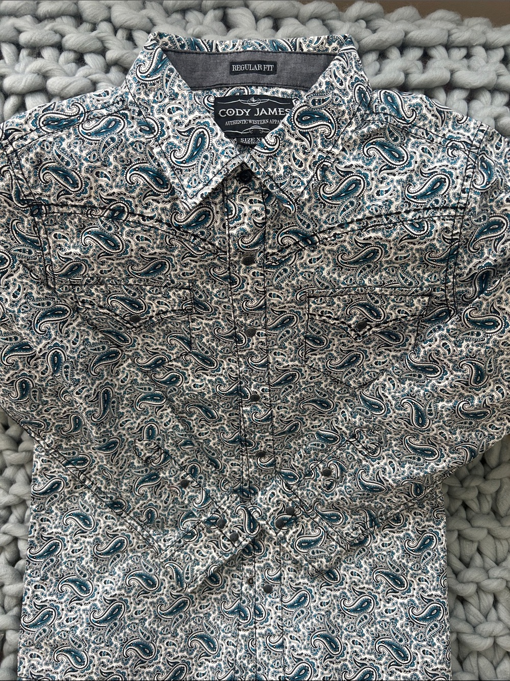 Kids XL Cody James Teal Paisley Snap-Up Shirt